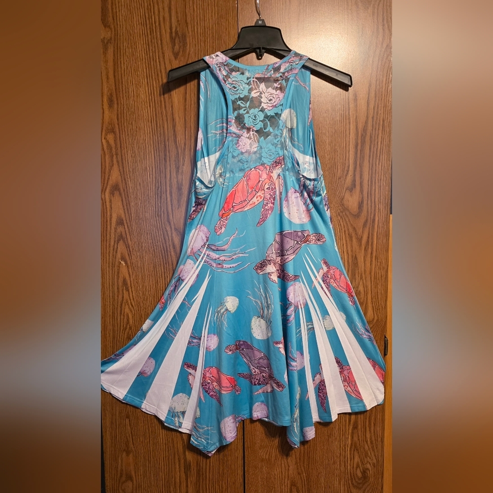 India Boutique Oceanic Turtle Print Long Sleeve Dress - Blue and Pink